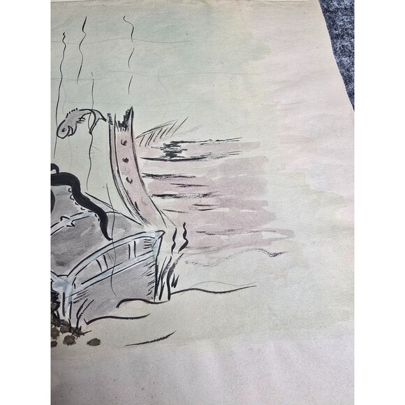 Vintage Hand-Drawn Diver & Octopus Illustration On Board George J Hough - Picture 7 of 8